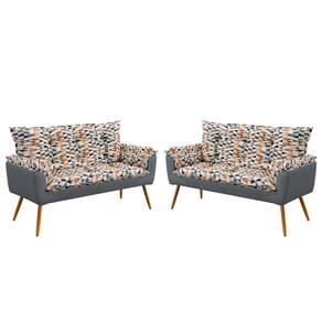 Kit 2 Poltronas Namoradeira Beta Sued Estampado Laranja com Cinza Aradecor