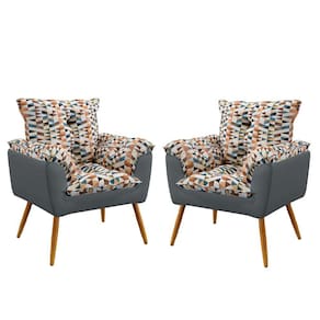 Kit 2 Poltronas Decorativas Beta Sued Estampado Laranja com Cinza Aradecor