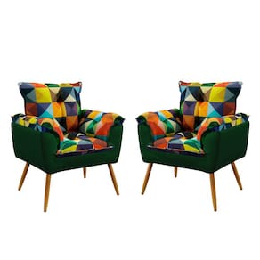 Kit 2 Poltronas Decorativas Beta Sued Estampado Colorido com Verde Aradecor