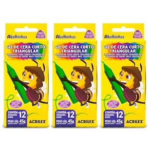 Kit 03 Giz de Cera Curto Triangular 12 Cores 45g - Acrilex
