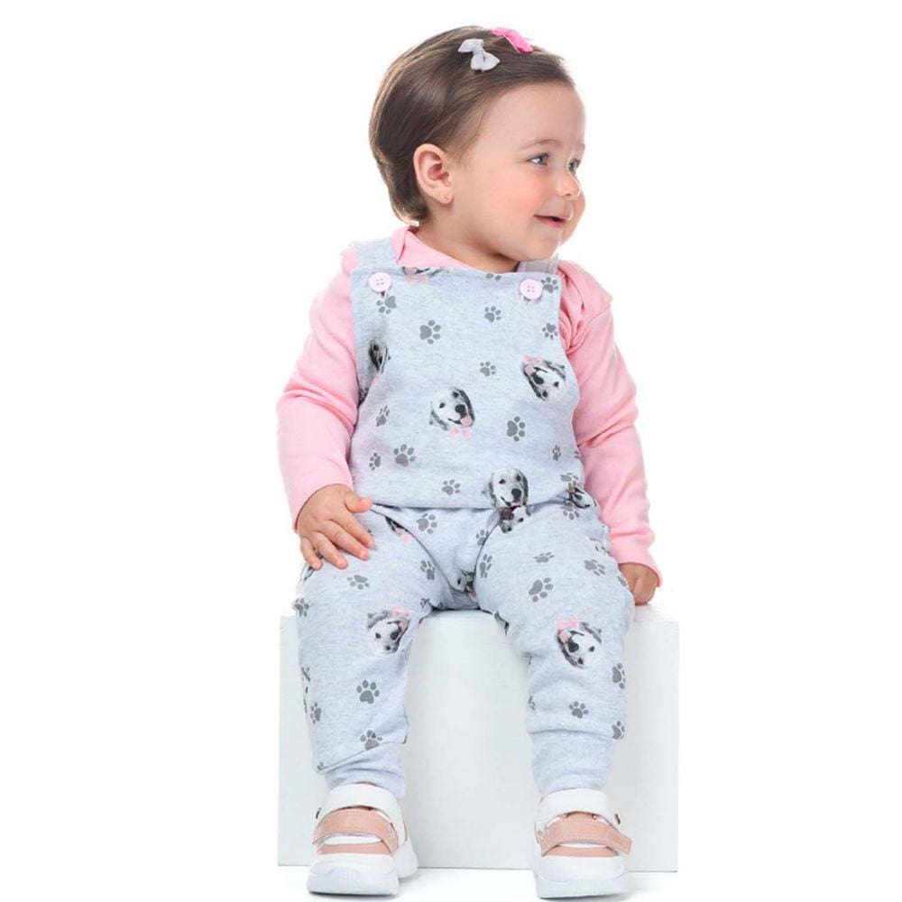jardineira longa em moletom Felpudo com body Roupinhas de bebe Inverno Menina