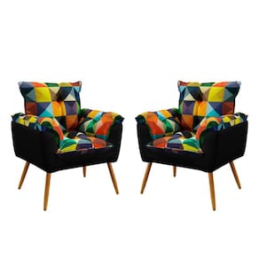 Kit 2 Poltronas Decorativas Beta Sued Estampado Colorido com Preto Aradecor