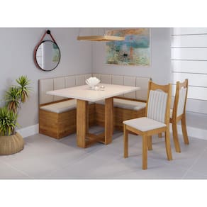 Conjunto Canto com Mesa Retangular America com 2 Cadeiras Dalas Mel/Blonde/Marfim