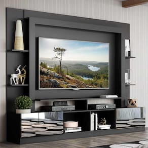 Rack c/ Painel e Suporte TV 65" Portas c/ Espelho Oslo Multimóveis Preto/Tenerife