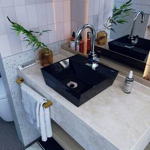Kit Cuba Aq33 Volcano com Torneira Luxo e Válvula Metal com Sifão e Flexível Preto