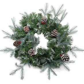 Guirlanda De Natal Enfeite De Porta Ramos Verdes Com Pinhas 55cm