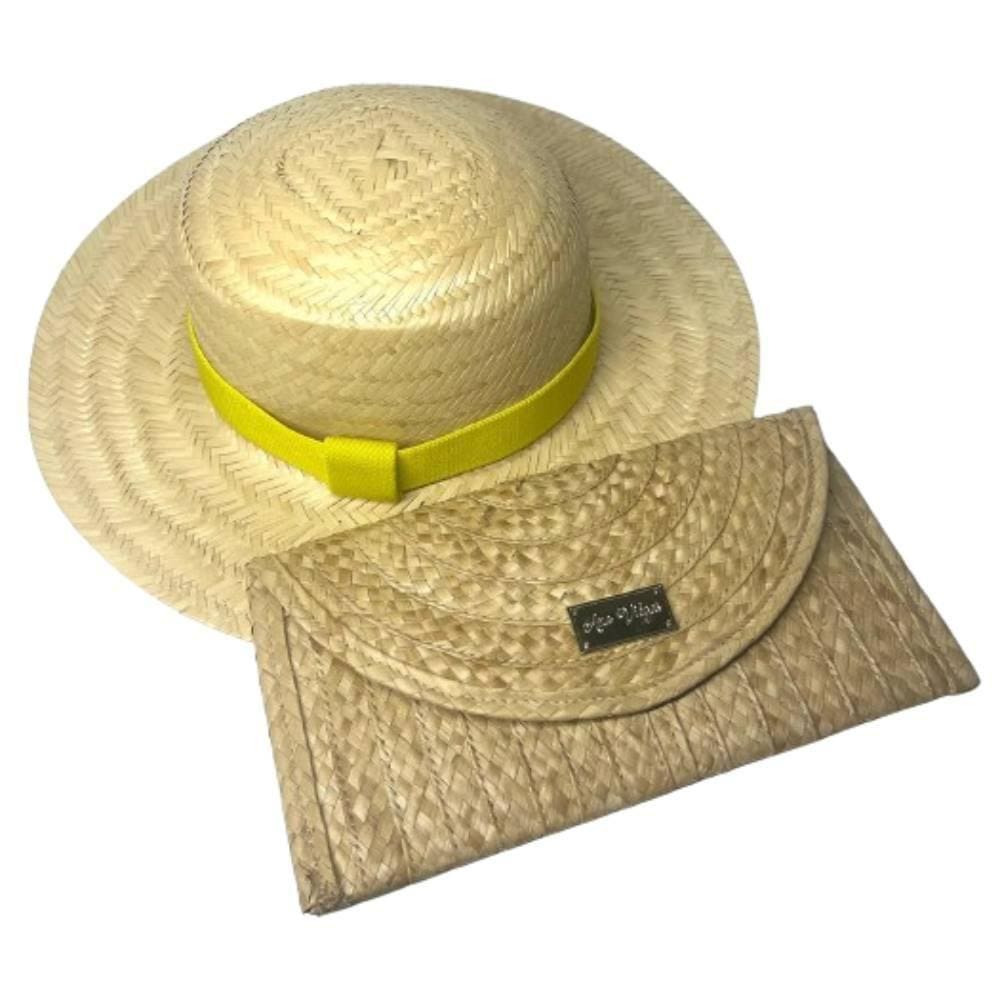 Kit chapéu + Carteira Praia Palha Paris Piscina Estilo