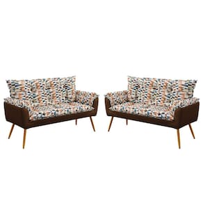 Kit 2 Poltronas Namoradeira Beta Sued Estampado Laranja com Marrom Aradecor