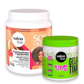 Kit Creme De Pentear Salon Line Rícino e Queratina 1kg e Gelatina Salon Line 550g