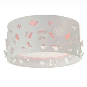 Luminária Infantil Plafon Borboletas Duplo 30x16 Cm Rosa/Branco