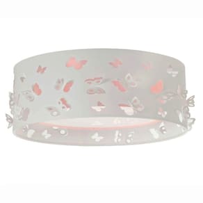 Luminária Infantil Plafon Borboletas Duplo 40x16 Cm Rosa/Branco