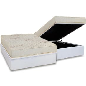 Conjunto Box Baú Casal: Colchão Espuma Luckspuma D45 Gran Luck + Base Crc Courano White(138x188)