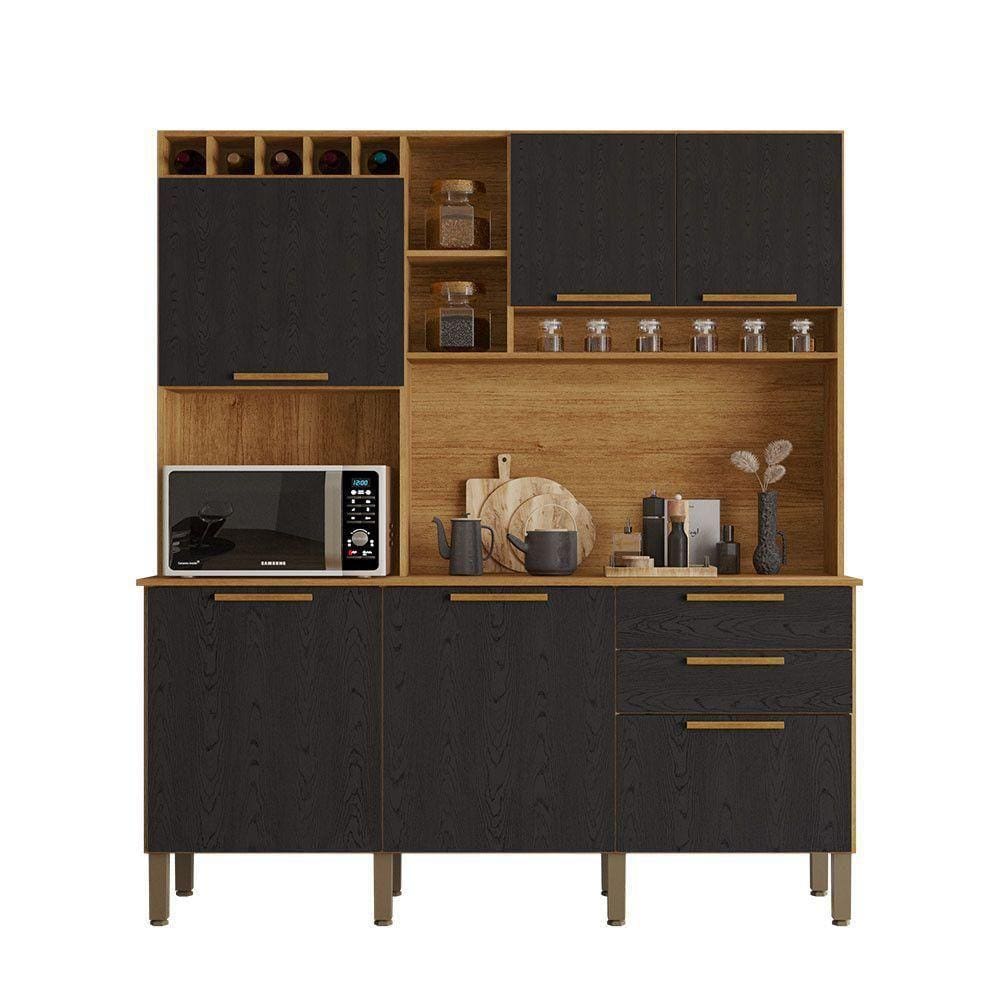 Armário De Cozinha New Topazio 6 Portas 2 Gavetas Salleto Cinamomo - Preto