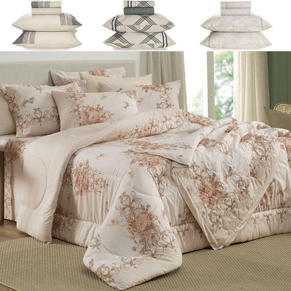 Jogo de Cama 4 Peças Queen Com Elástico 150 Fios 100% Algodão Estampado Karsten - Emcompre
