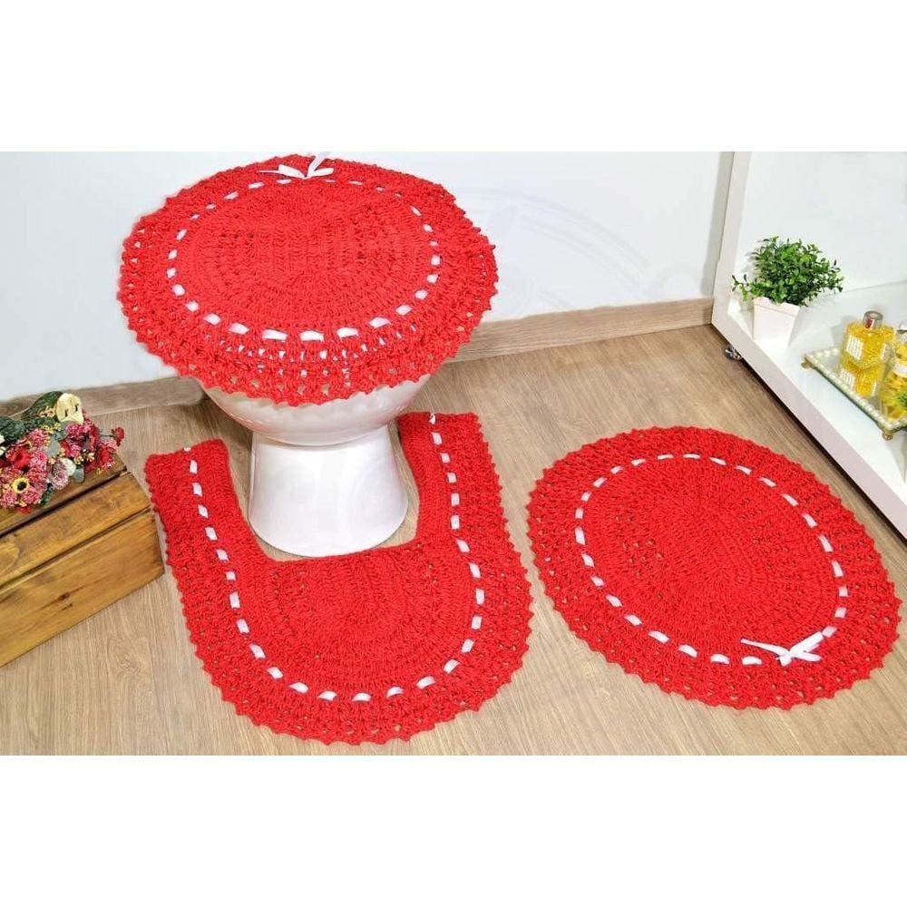 Jogo de Banheiro em Crochê - Vermelho Paixão