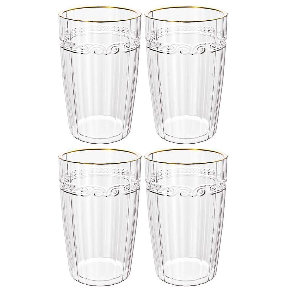Jogo Copos Cristal Transparente Fio Ouro Imperial 370Ml 4