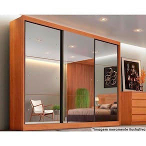 Guarda Roupa Casal 3 Portas De Correr E 6 Gavetas C/ Espelho Passion Plus Freijo Cumaru - Novo Horizonte