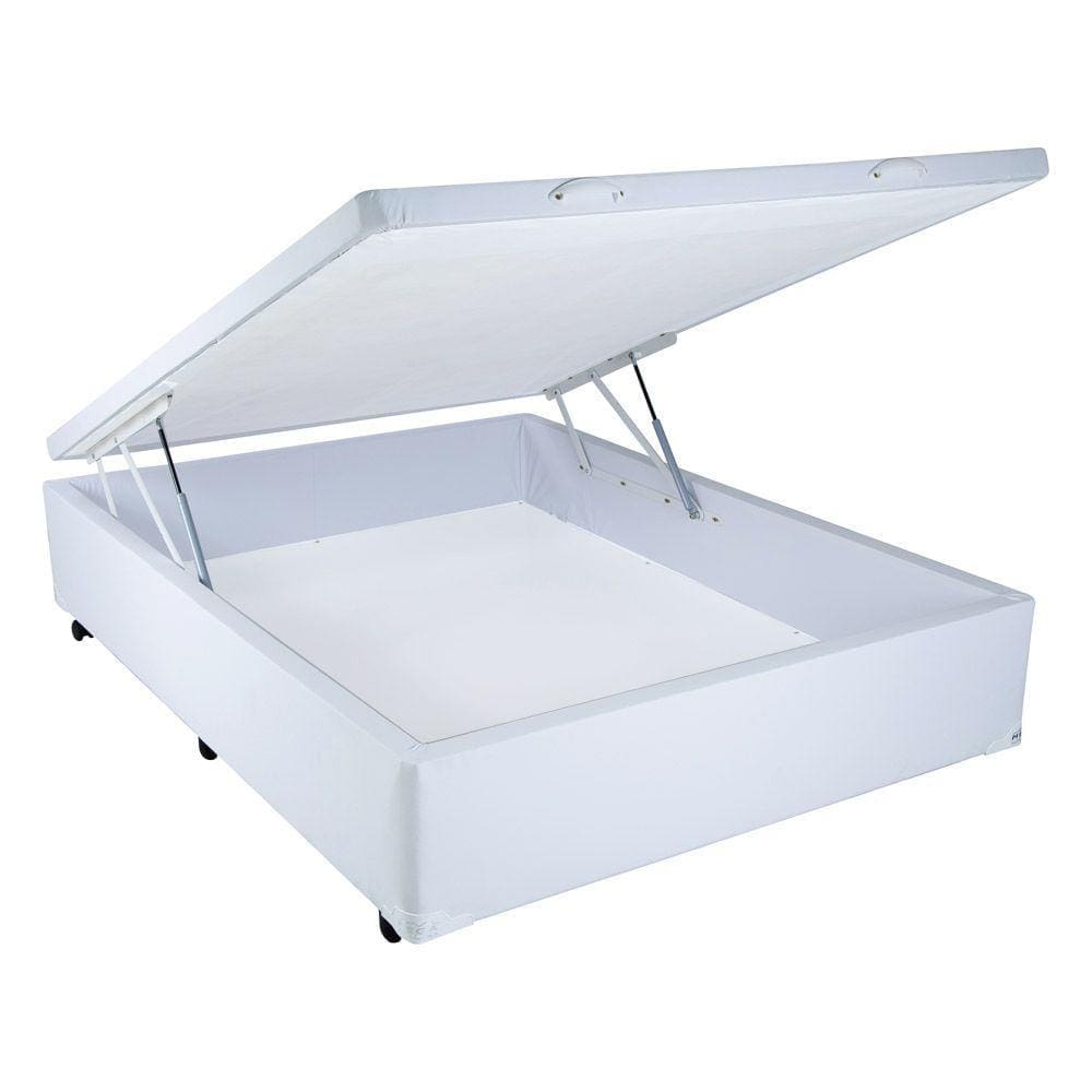Cama Box Casal com Baú Mega Corino Branco - 138x188