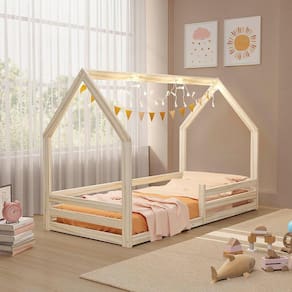 Cama Montessoriana Solteiro Com Grade De Proteção Madeira Maciça Naturale Amy Shop JM
