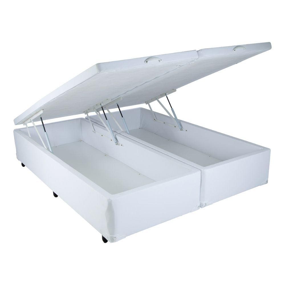 Cama Box King Size com Baú Mega Corino Branco - 193x203