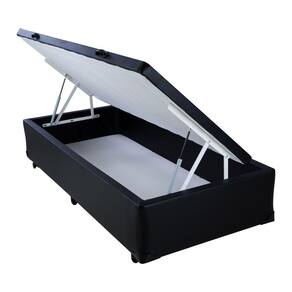 Cama Box Solteiro com Baú Mega Colchões Corino Black com Pistão - 088x188