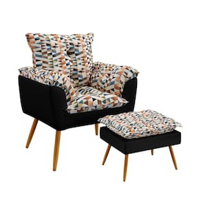 Poltrona Beta com Puff Lunar Sued Estampado Laranja com Preto Aradecor