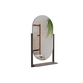 Espelheira De Banheiro Ori Parede Oval C-prateleira Metalica 41x87cm Cor Titanium - Mgm