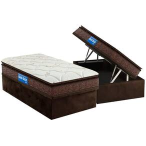 Conjunto Box Baú Solteiro: Colchão Espuma D33 Plus Pillow Top + Base Crc Suede Brown(88x188)
