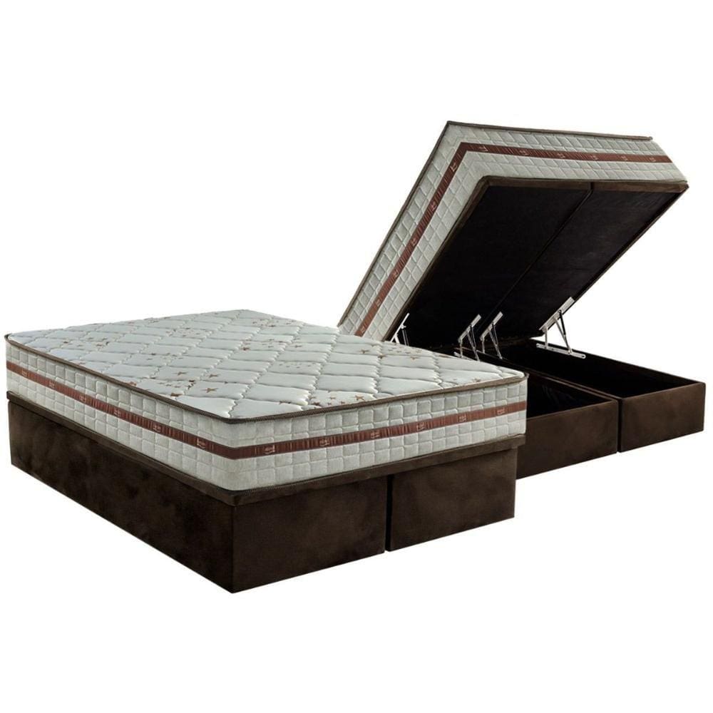 Conjunto Box Baú Queen: Colchão Molas Anjos MasterPocket Ensacadas Classic + Base CRC Suede Brown(158x198)
