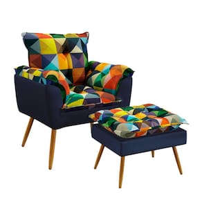 Poltrona Beta com Puff Lunar Sued Estampado Colorido com Azul Marinho Aradecor