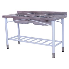 Pia Industrial Benfati Inox 430 150x60cm Pés Pintados Paneleiro Gradeado com 2 Cubas 560GR
