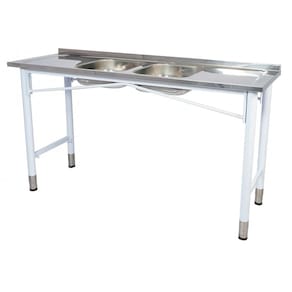 Pia Industrial Benfati Inox 430 200x53cm Pés Pintados Concretada com 2 Cubas 819