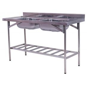 Pia Industrial Benfati Inox 430 150x60cm Paneleiro Gradeado com 2 Cubas 510GR