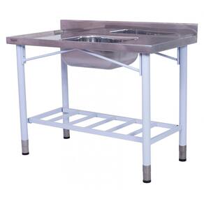 Pia Industrial Benfati Inox 430 120x60cm Pés Pintados Paneleiro Gradeado com 1 Cuba 551GR