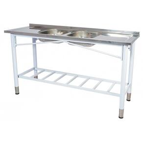 Pia Industrial Benfati Inox 430 160x53cm Pés Pintados Concretada Paneleiro Gradeado com 2 Cubas 817GR