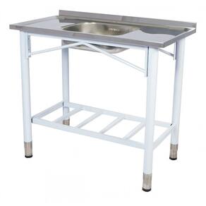 Pia Industrial Benfati Inox 430 180x53cm Pés Pintados Concretada Paneleiro Gradeado com 1 Cuba 816GR