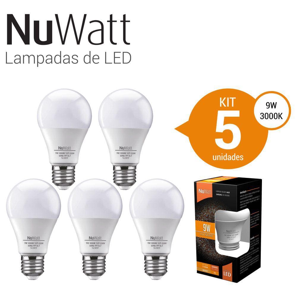 Kit 5 Lampada Led Bulbo 9w Samsung A60 E27 Luz Amarela