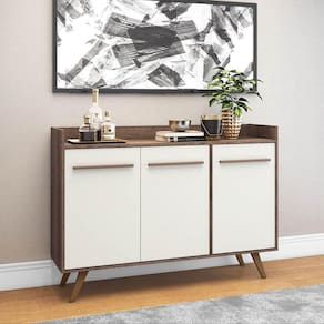 Aparador Buffet Retrô 3 Portas 120 Cm Off White Móvel Bento