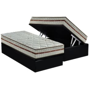 Cama Box Baú Solteiro: Colchão Molas Anjos MasterPocket Ensacadas Classic + Base CRC Suede Black(88x188)