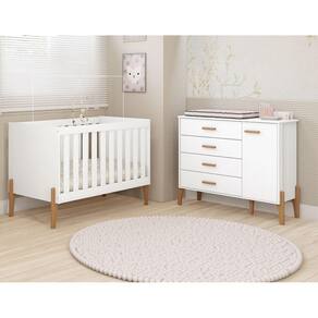 Conjunto Quarto Infantil Iris 100% MDF- Com Berço Mini Cama e Comoda Sistema Antitombamento - Moveis Estrela
