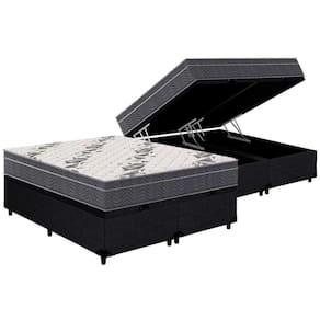 Cama Box Baú Queen: Colchão Ortobom D33 Ep Airtech 100 + Base Crc Courano Black(158x198)