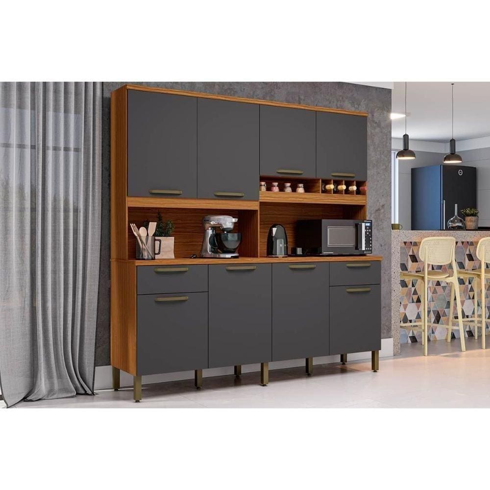 Kit De Cozinha Compacta Cabernet Prime 8 Portas E 2 Gavetas 73cm Amendoa-chumbo - Ronipa