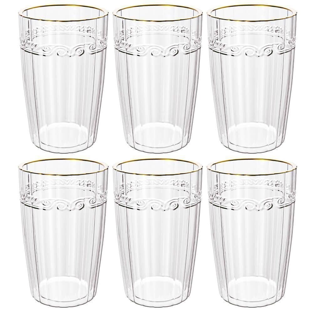 Jogo Copos Cristal Transparente Fio Ouro Imperial 370Ml 6