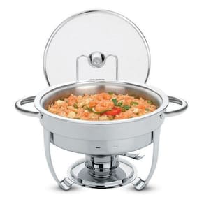 Rechaud Tramontina Redondo Em Aço Inox Banho Maria Com Suporte Para Tampa E Fogareiro 4,3 L
