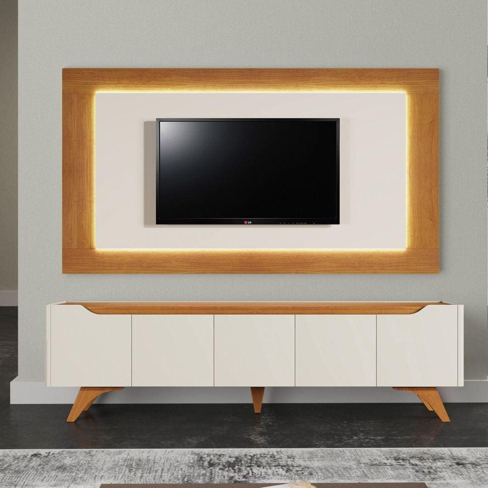 Rack com Painel Led para Tv até 65 Polegadas Grécia Mavaular Naturalle/Off White
