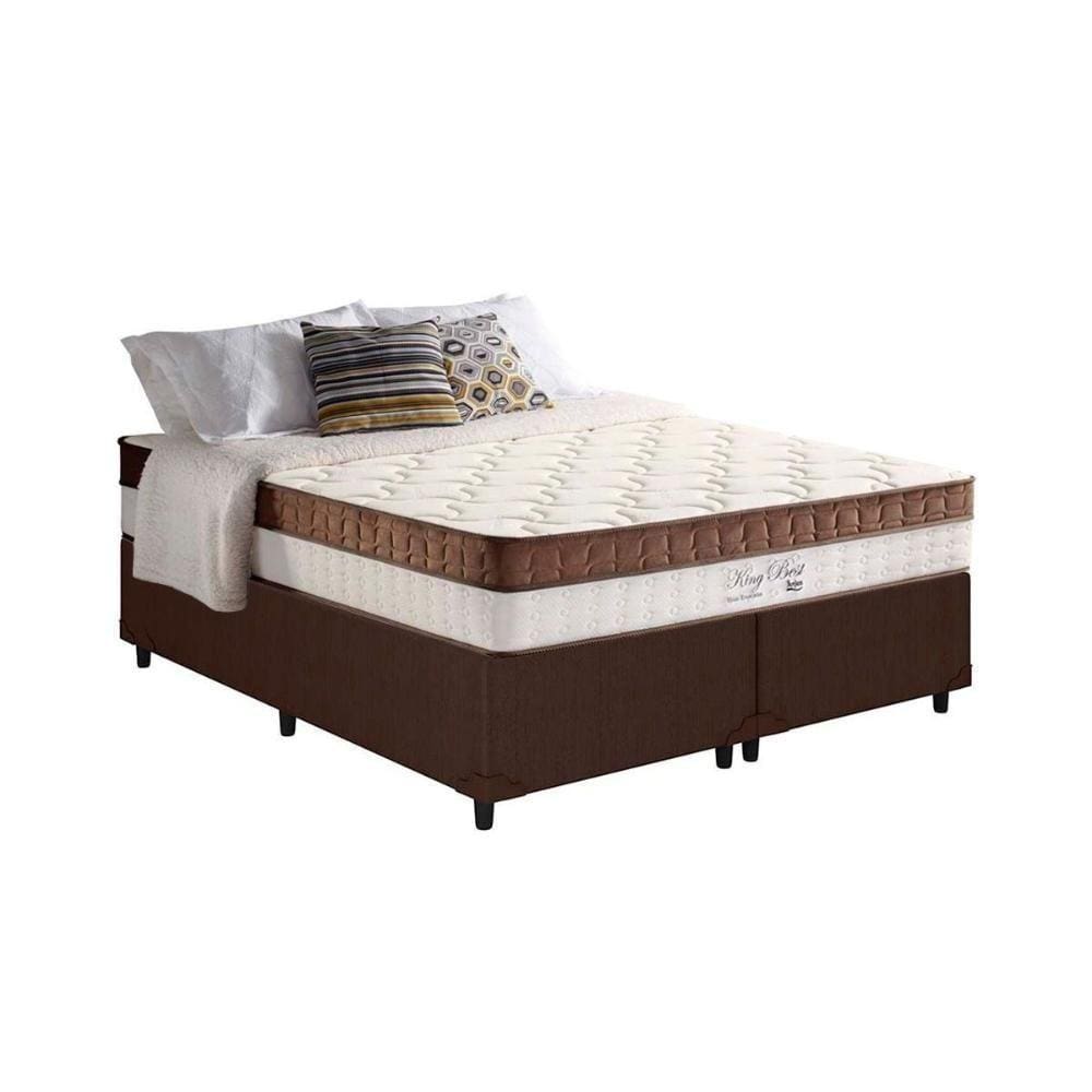 Cama Box King: Colchão Molas Ensacadas Anjos Masterpocket New King + Base Courano Brown(193x203)