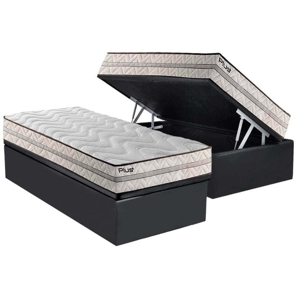 Conjunto Box Baú Solteiro: Colchão Espuma Paropas D33 Pasquale Plus + Base Crc Suede Gray(88x188)