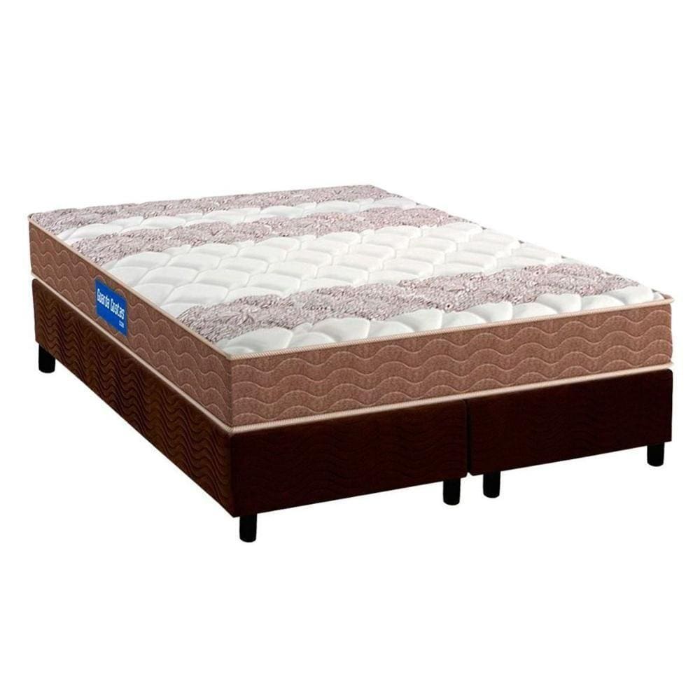 Cama Box Queen: Colchão Espuma D33 Probel Guarda Costas + Base Crc Suede Brown(158x198)