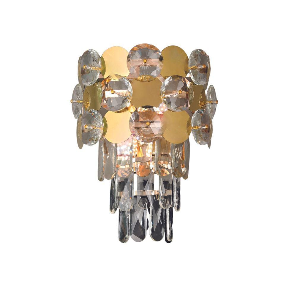 Arandela Dourada com Cristais Transparente 28cm 2E14