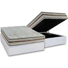 Cama Box Baú Casal: Colchão Molas Ensacadas Anjos MasterPocket Classic + Base CRC Courano White(138x188)